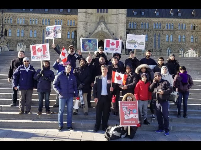 Ottawa Mark 4th year of Illegal Saudi war on Yemen infront of Paliament Hill Ottawa Canada - English